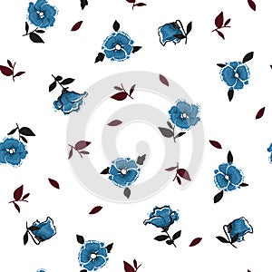 Trendy blue wind blowing Floral pattern in the many kind of f