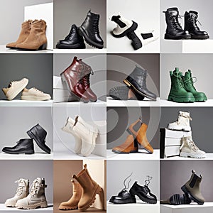 Trendy boots. fashion shoes collage