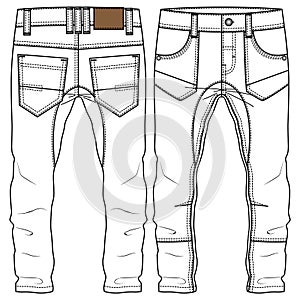 Trendy Boys Straight Legs Pant fashion flat sketch template. Technical Fashion Illustration. Woven CAD.  Gusset detail. Knee darts