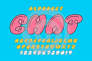 Trendy Bubble comical alphabet design, colorful, typeface.