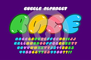 Trendy Bubble comical alphabet design, colorful, typeface.