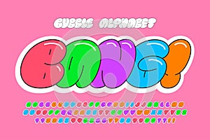 Trendy Bubble comical alphabet design, colorful, typeface.