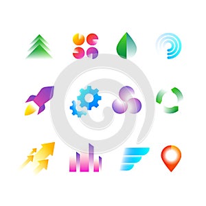 Trendy business logo symbols. Rainbow color geometric shapes for logotypes vector set