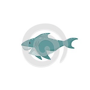 Trendy cartoon style cheerful shark swimming underwater. Educational simple gradient vector icon.