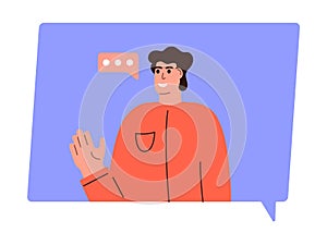 Trendy character with bubble speech. Online conference concept. Messenger concept. Vector illustration concept