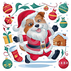 Trendy Christmas Dog Santa Claus Illustration Transparent Clipart photo