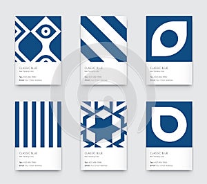 Trendy Classic Blue Color. Vector Minimal Graphic. Vertical Abstract Pattern Cards Set