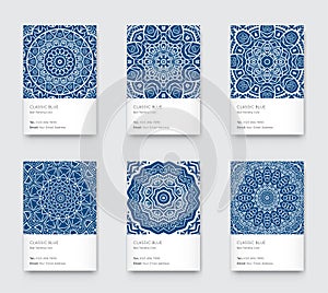 Trendy Classic Blue Color. Vector Minimal Graphic. Vertical Abstract Pattern Cards Set