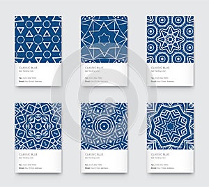 Trendy Classic Blue Color. Vector Minimal Graphic. Vertical Abstract Pattern Cards Set