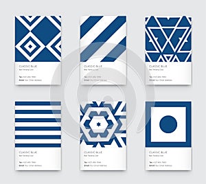 Trendy Classic Blue Color. Vector Minimal Graphic. Vertical Abstract Pattern Cards Set