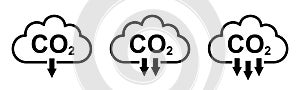 Trendy CO2 reduction cloud flat set icons, smoke pollutant damage, smog pollution concept, environmental pollution, emissions