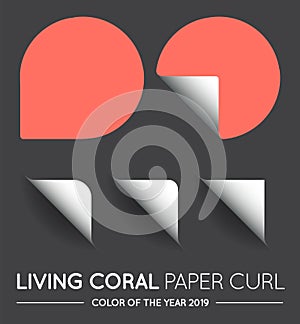 Trendy Color Coral Vector Round Circle with Paper Curl with Shadow Isolated Set photo