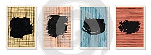 Trendy colorful abstract creative minimalist hand painted art compositions A4 set.