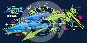 Trendy Colorful Abstract Urban Street Art Graffiti Style Arrows Vector Illustration Template