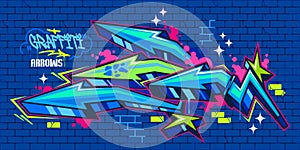 Trendy Colorful Abstract Urban Street Art Graffiti Style Arrows Vector Illustration Template