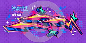 Trendy Colorful Abstract Urban Street Art Graffiti Style Arrows Vector Illustration Template