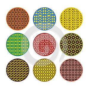 Trendy colorful modern abstract vivid assorted circle and round art deco pattern stickers design elements set on white