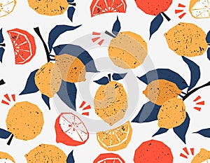 Trendy Colourful Paper cutouts , Hand drawn modern design Seamless pattern with Texture