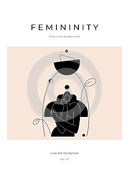 Trendy contemporary poster. Minimal female silhouette Abstract woman body feminine geometric composition. Femininity