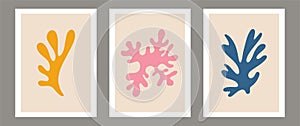 Trendy contemporary set of abstract matisse geometric minimalist algae silhouette composition.