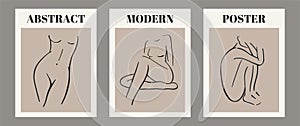 Trendy contemporary set of abstract matisse geometric minimalist artistic hand painted woman silhouette composition.