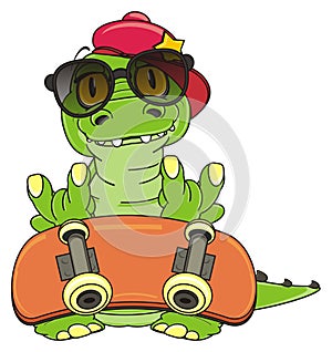 Trendy crocodile with skateboard