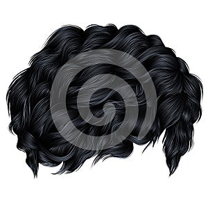 Trendy curly hairs brunette black colors . medium length . beaut