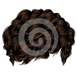 Trendy curly hairs dark brown brunette. medium length . beauty s