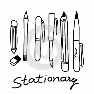 Trendy cute stationary doodle hand drawn black and white vector