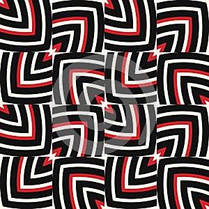 Trendy decorative black, white and red colors geometrical seamless pattern of ellipse outlines in the square shape