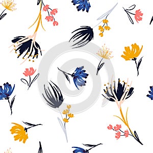 Trendy delicate hand paint brush floral Seamless repeat pattern with flowers vector EPS10.Design for fashion,fabric,web,wallpaper,