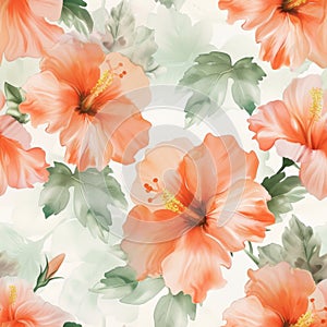 Trendy and delicate, this watercolor floral pattern features radiant red hibiscus blooms, perfect for stylish fabric and