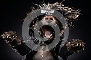 Trendy dog grooving to music, capturing their amusing moves and the joy they bring. Generative AI