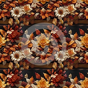 Trendy dried leaves, blush orange flower, Trendy flowers. Beige, gold, brown, rust. Autumn rustic floral arrangement in rustic