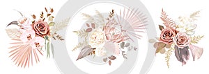 Trendy dried palm leaves, blush pink and rust rose, pale protea