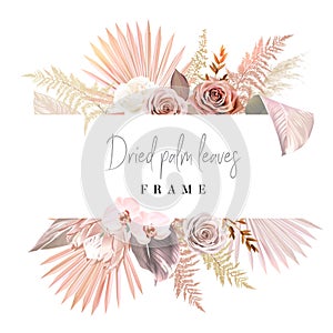 Trendy dried palm leaves, blush pink and rust rose, pale protea