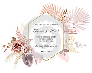 Trendy dried palm leaves, blush pink and rust rose, pale protea