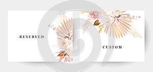 Trendy dried palm leaves, blush pink and rust rose, pale protea, white peony