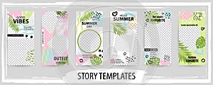 Trendy editable template for social tropical networks stories, vector illustration