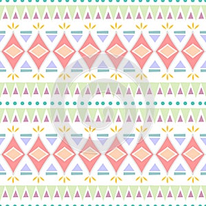 Trendy ethnic tribal seamless pattern vector illustration with geometric hand drawn stripes ikat motif batik background multicolor