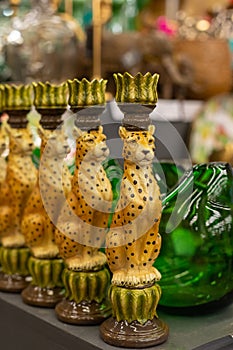 Trendy exotic animal shaped ceramic candlesticks, sconces, Arte Deco style home decoration concept photo