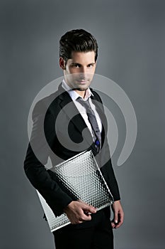 Trendy fashion young businessman black suit