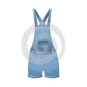 Trendy female blue denim overall front view. Vector illustration in flat cartoon style.