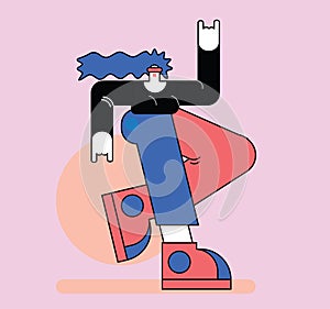 trendy flat character of a futuristic punk girl showing heavy metal horns gesture