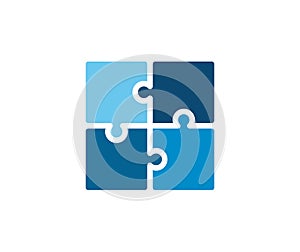 Trendy flat corporate blue puzzle icon. Vector illustration of four puzzle matching pieces for concepts of games, toys, business photo
