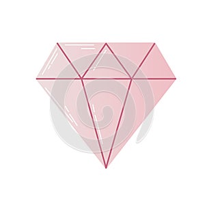 Trendy flat design, facet crystal diamond shape logo element in pink color. flat icon isolated on white background