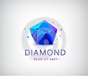 Trendy flat design facet crystal gem shape logo element.