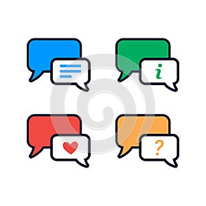 Trendy Flat Icons With Speech Bubbles. Set. Vector