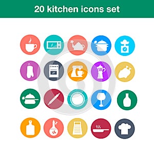 Trendy flat kitchen and cooking icons.
