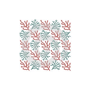 Trendy floral print in doodle style with branches on white backdrop.